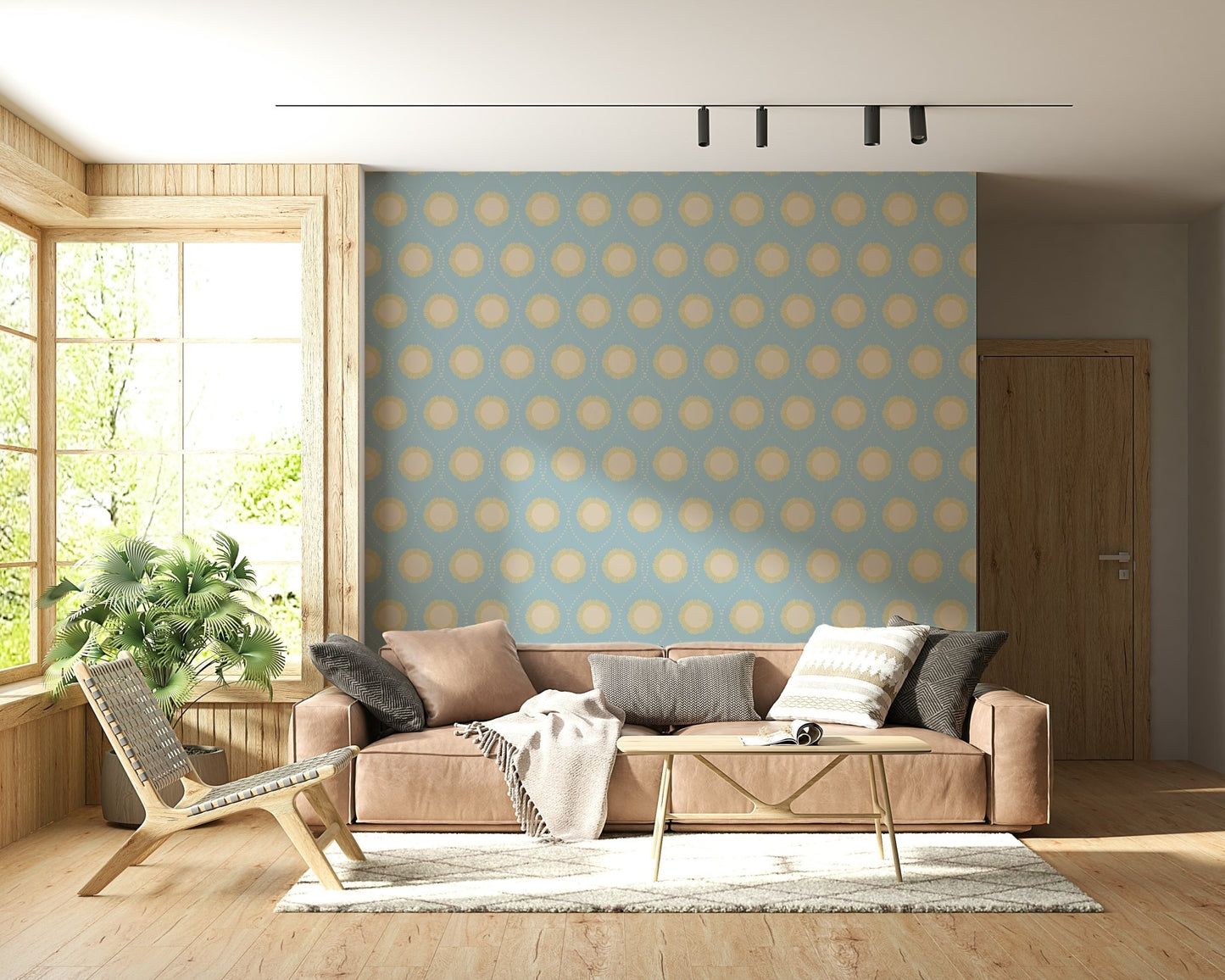 Rhythmic sun pattern on Dotted Diamonds Wallpaper for walls.