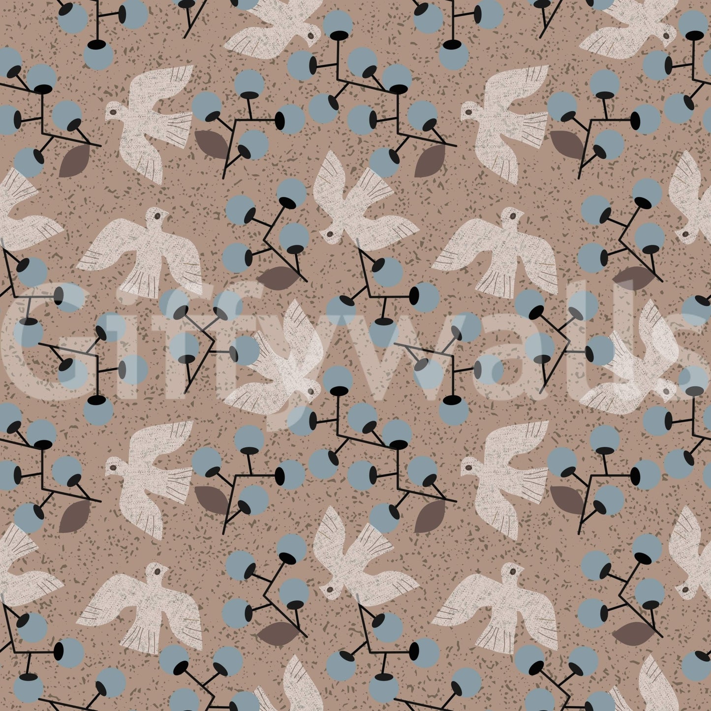 Vintage inspired Dove & Berry Delight texture, perfect bedroom wallpaper., GD6994