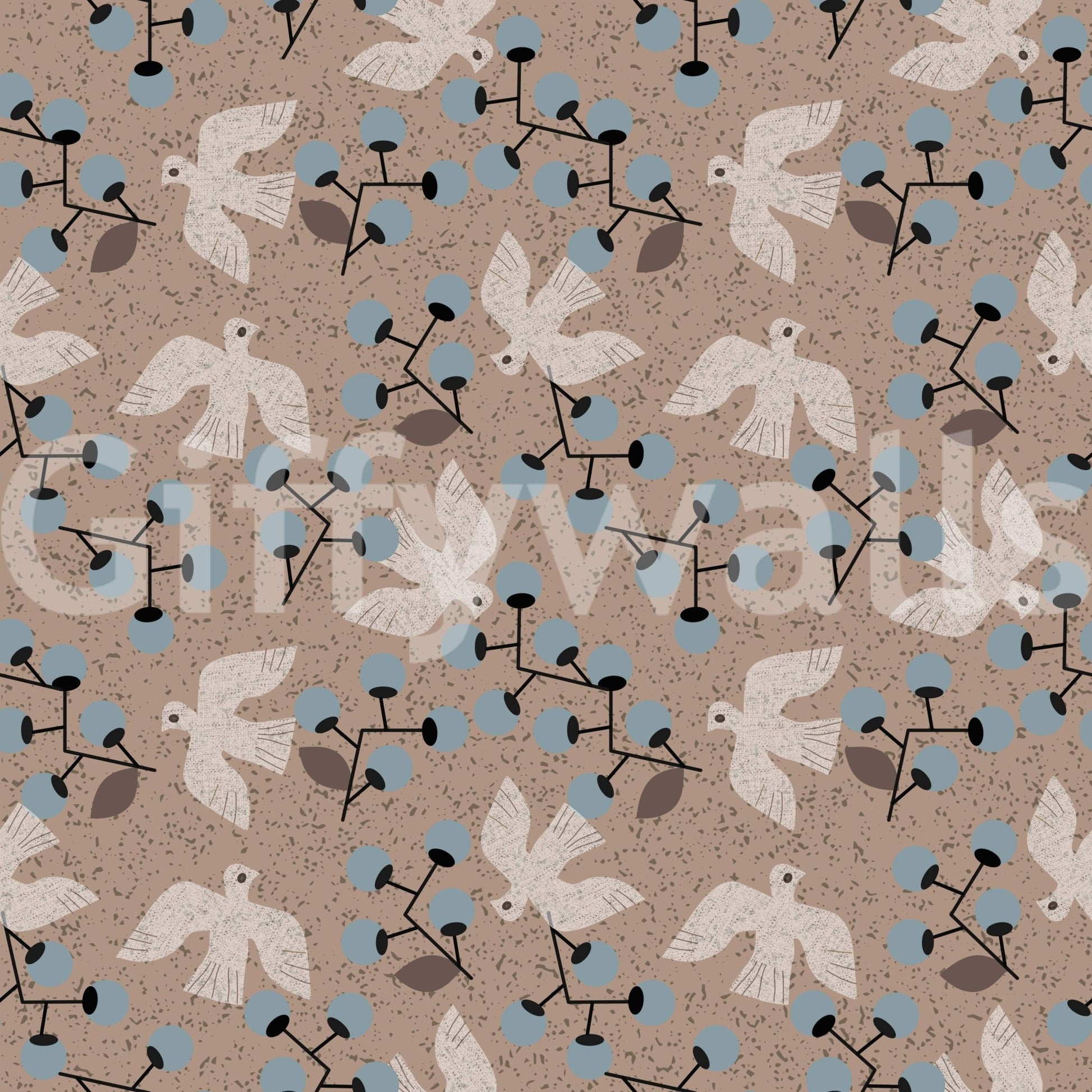 Vintage inspired Dove & Berry Delight texture, perfect bedroom wallpaper., GD6994
