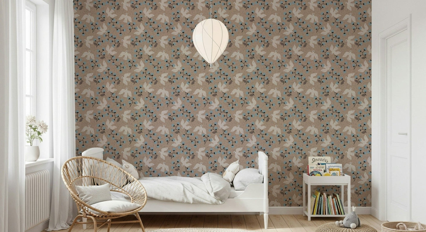 Tan speckled Dove & Berry Delight design, featuring blue fruit sprigs., GD6994