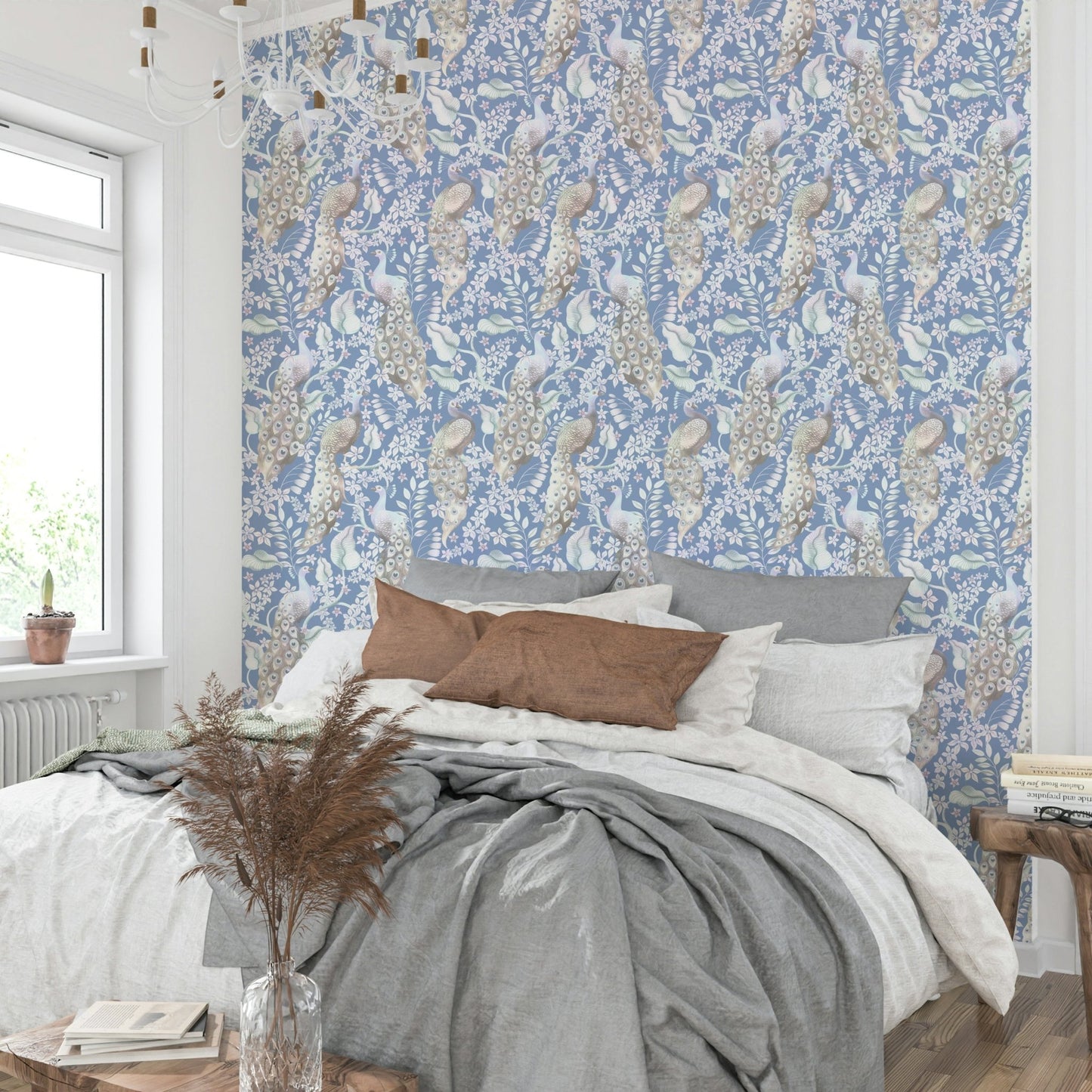 Muted dove blue wallpaper mural design

