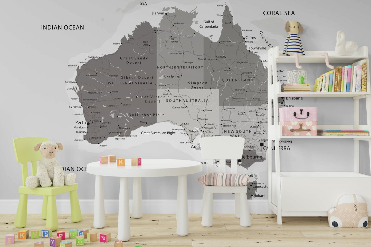 The image shows an artistic impression of a serene map of Australia with a grayscale glow. GD3470

