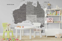 The image shows an artistic impression of a serene map of Australia with a grayscale glow. GD3470

