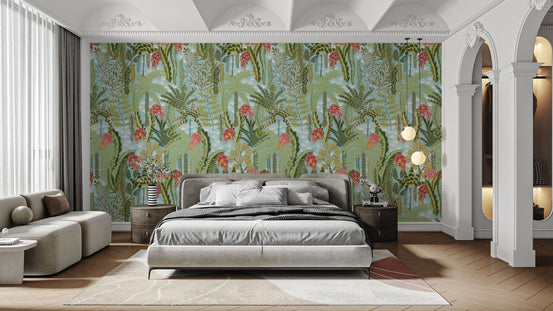Exotic Mint Botanical wallpaper with soft green tones., AN128