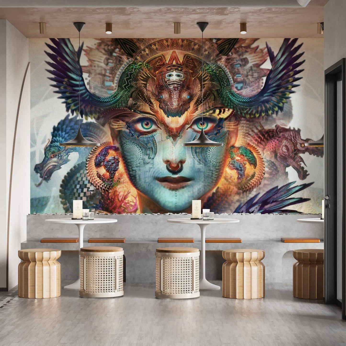 Artistic Lady Dragon Themed Face Wallpaper Mural - Giffywalls A482