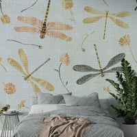 Golden and gray insect mural
