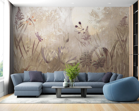 Serene dragonfly pond mural C560
