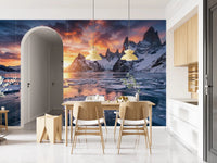 Dining area featuring Dramatic Ice & Fire Peaks wall mural and icy reflections, GD9020