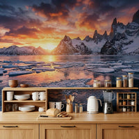 Kitchen using Dramatic Ice & Fire Peaks wall mural with alpine sunset, GD9020