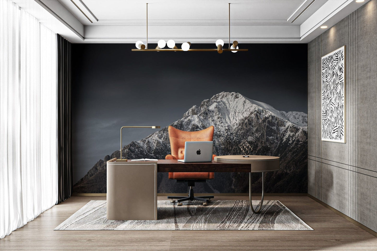 Rugged snowy peaks wall wallpaper B915
