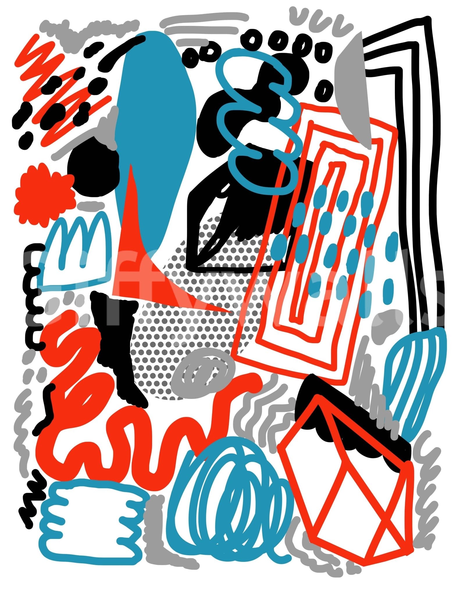 Intricate Drawing Flow peel and stick wallpaper with diverse visual elements.