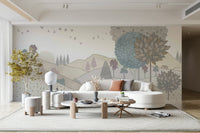 The shapes of the trees and landscape are fluid and abstract.

