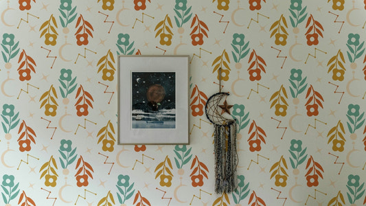 Nature-inspired wallpaper with moon motifs
