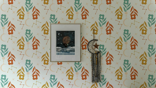 Nature-inspired wallpaper with moon motifs

