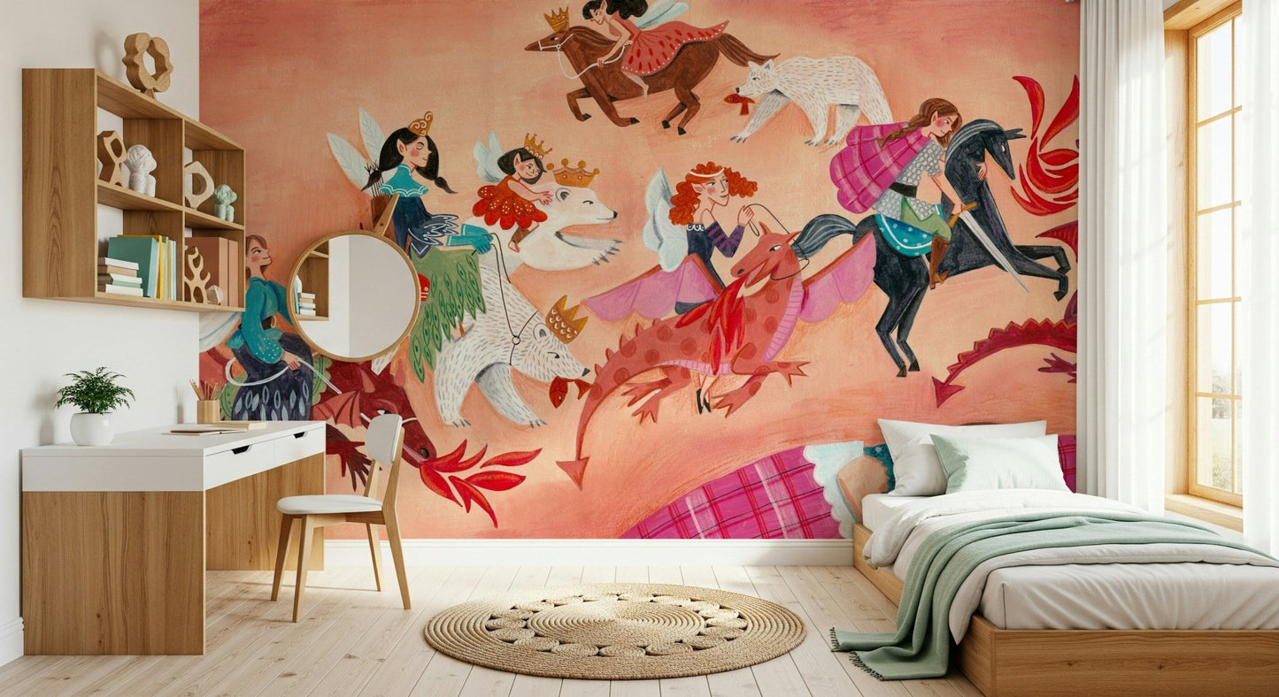 A peaceful modern abstract mural on decorative wallpaper.
