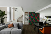 The mural extends across the entire wall, creating a dynamic backdrop.

