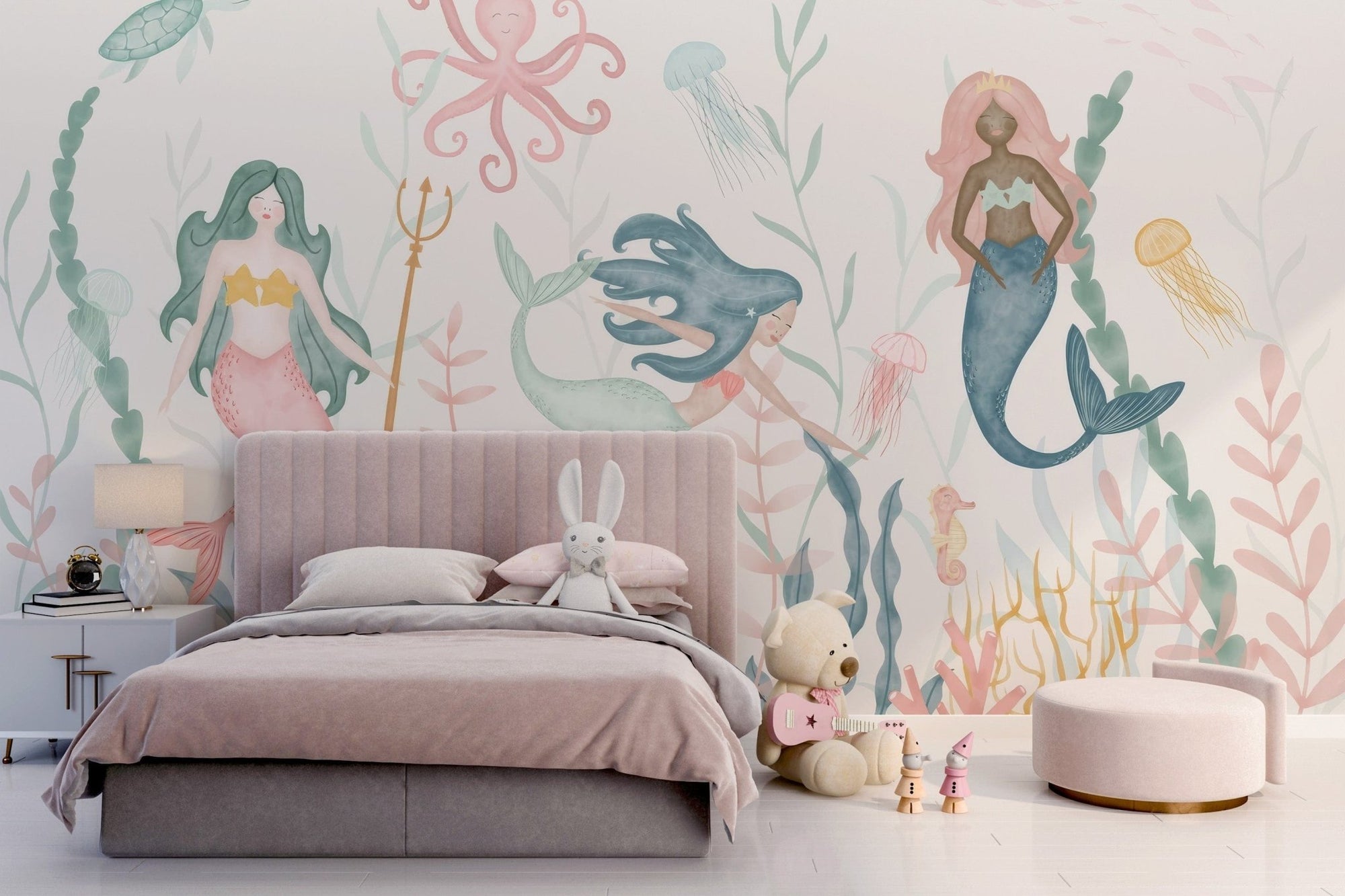 Whimsical dreamy aquatic ballet wallpaper for kids' room walls., C233