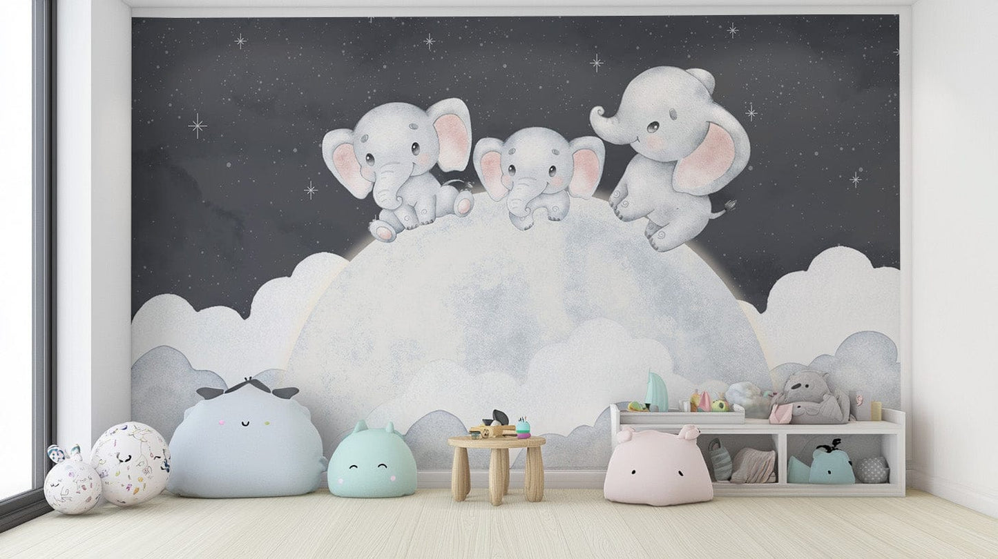 Soft pastel elephant nursery wallpaper
