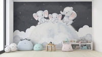 Soft pastel elephant nursery wallpaper
