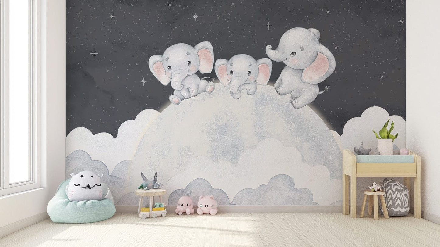 Elephant wallpaper with moon and stars
