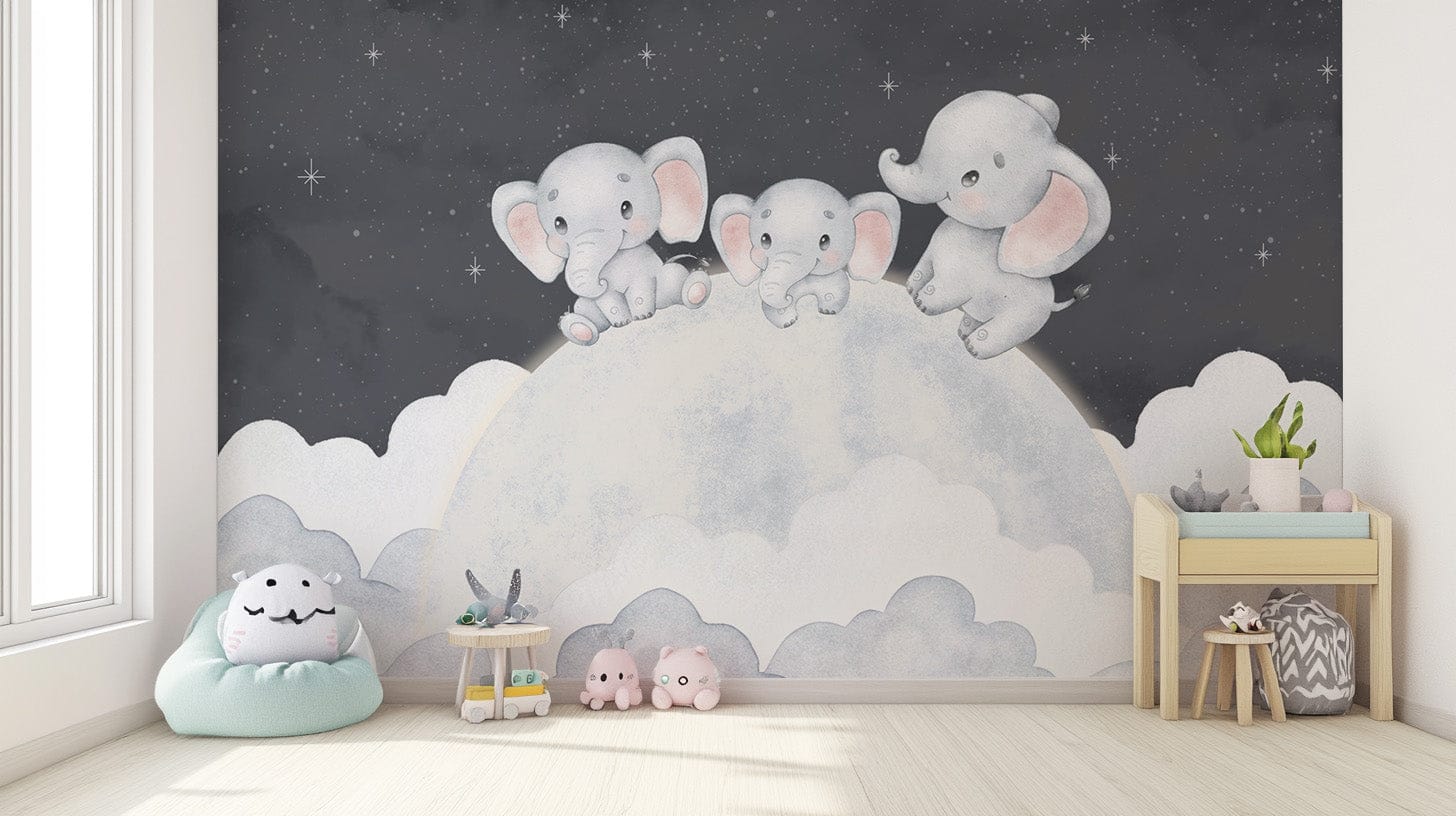 Elephant wallpaper with moon and stars
