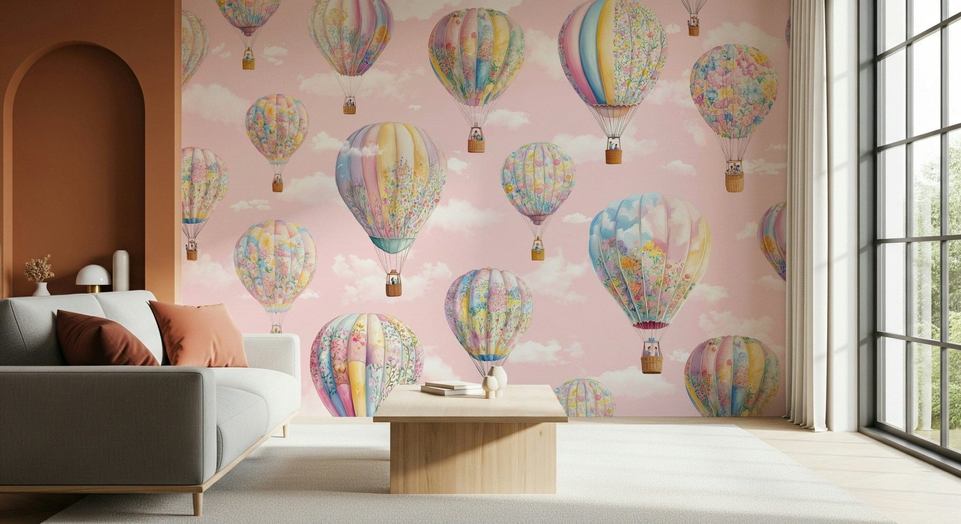 The beautiful matte finish of Dreamy Balloon Voyage Wall Mural texture.