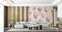 Stylish entryway featuring Dreamy Balloon Voyage Mural as a background.