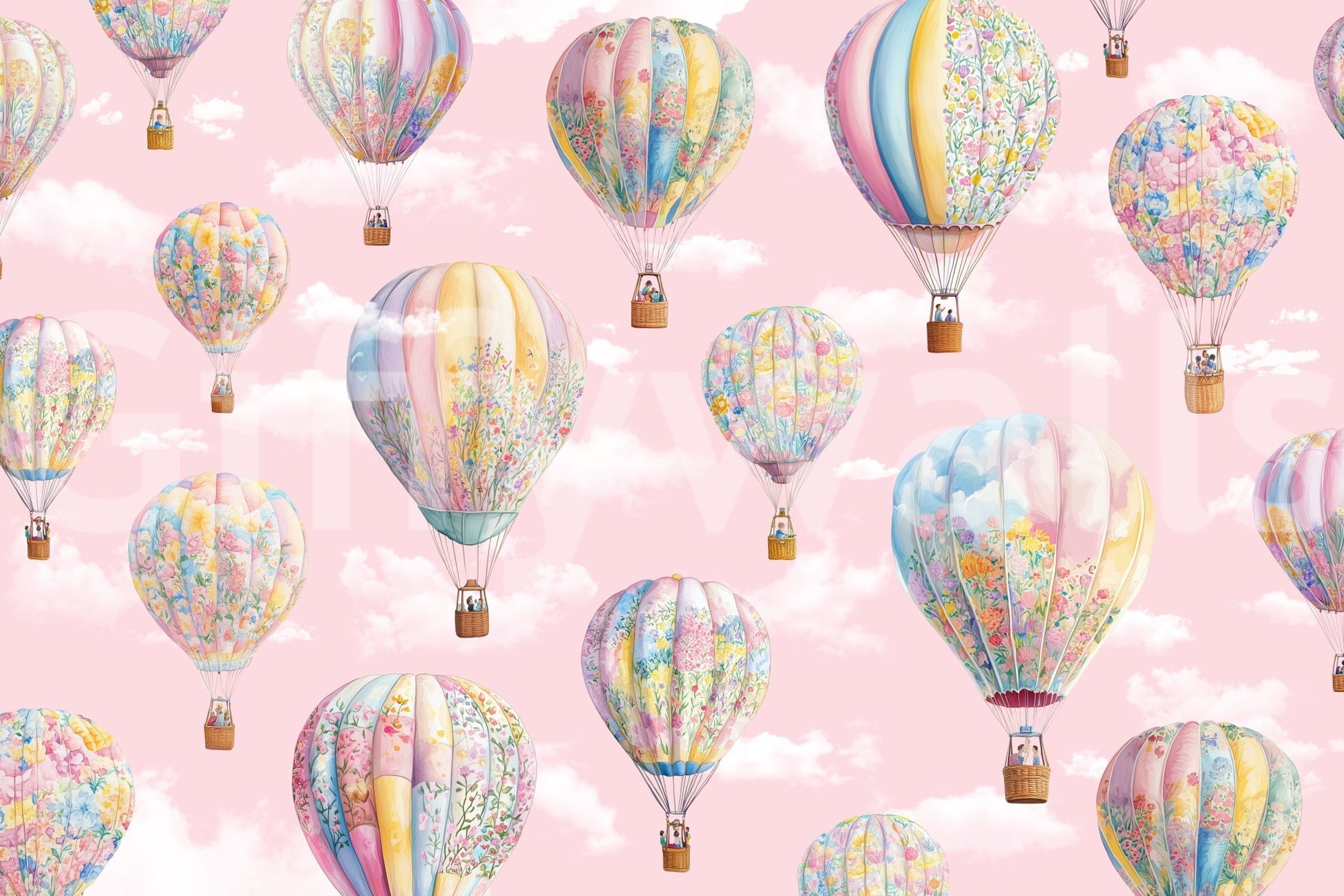 Corner of a studio accented with the floating clouds of Balloon Voyage.