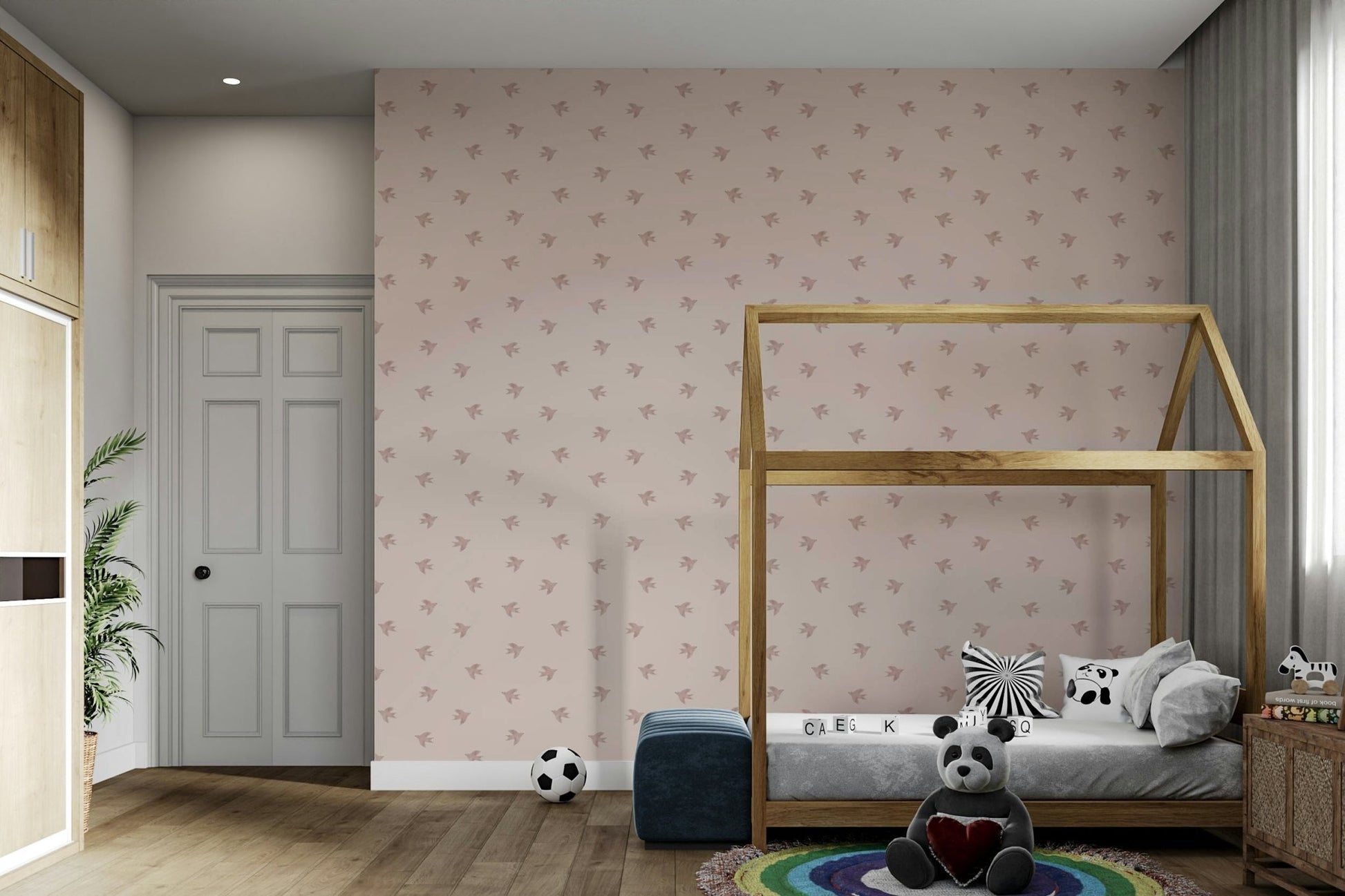 Elegant shell pink wallpaper with subtle avian motifs GD533

