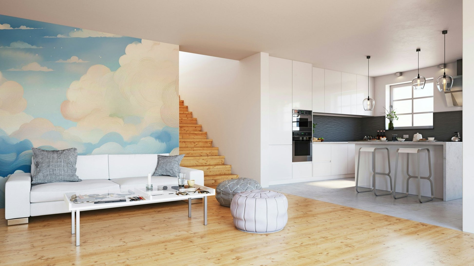 Soothing cloudscape wall mural for peaceful rooms, GD1664