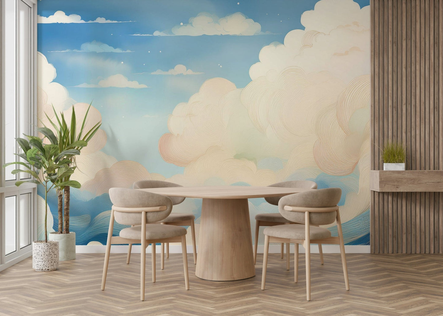 Peaceful cloudscape mural for living room walls, GD1664