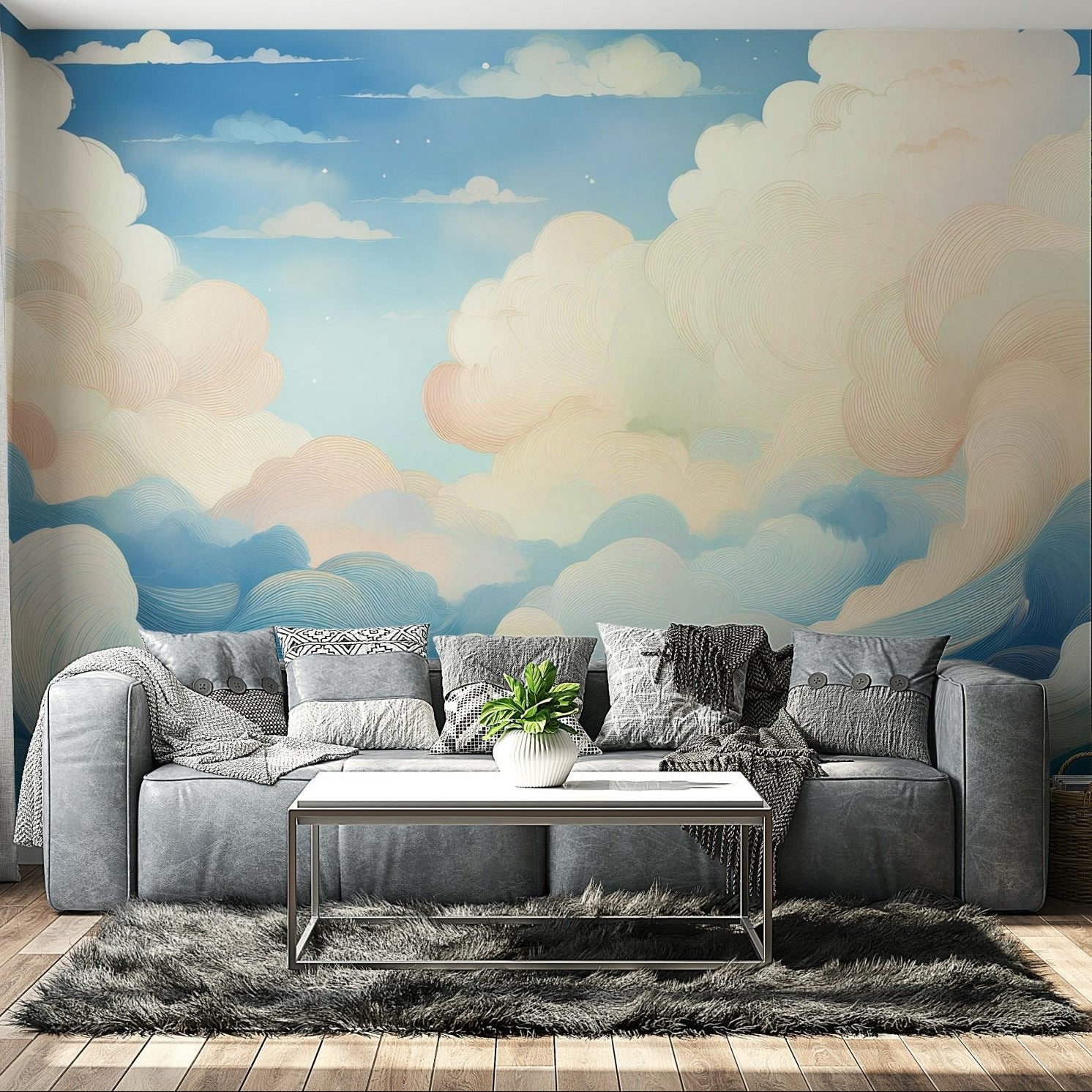 Adventure-inspired wall mural with dreamy clouds, GD1664