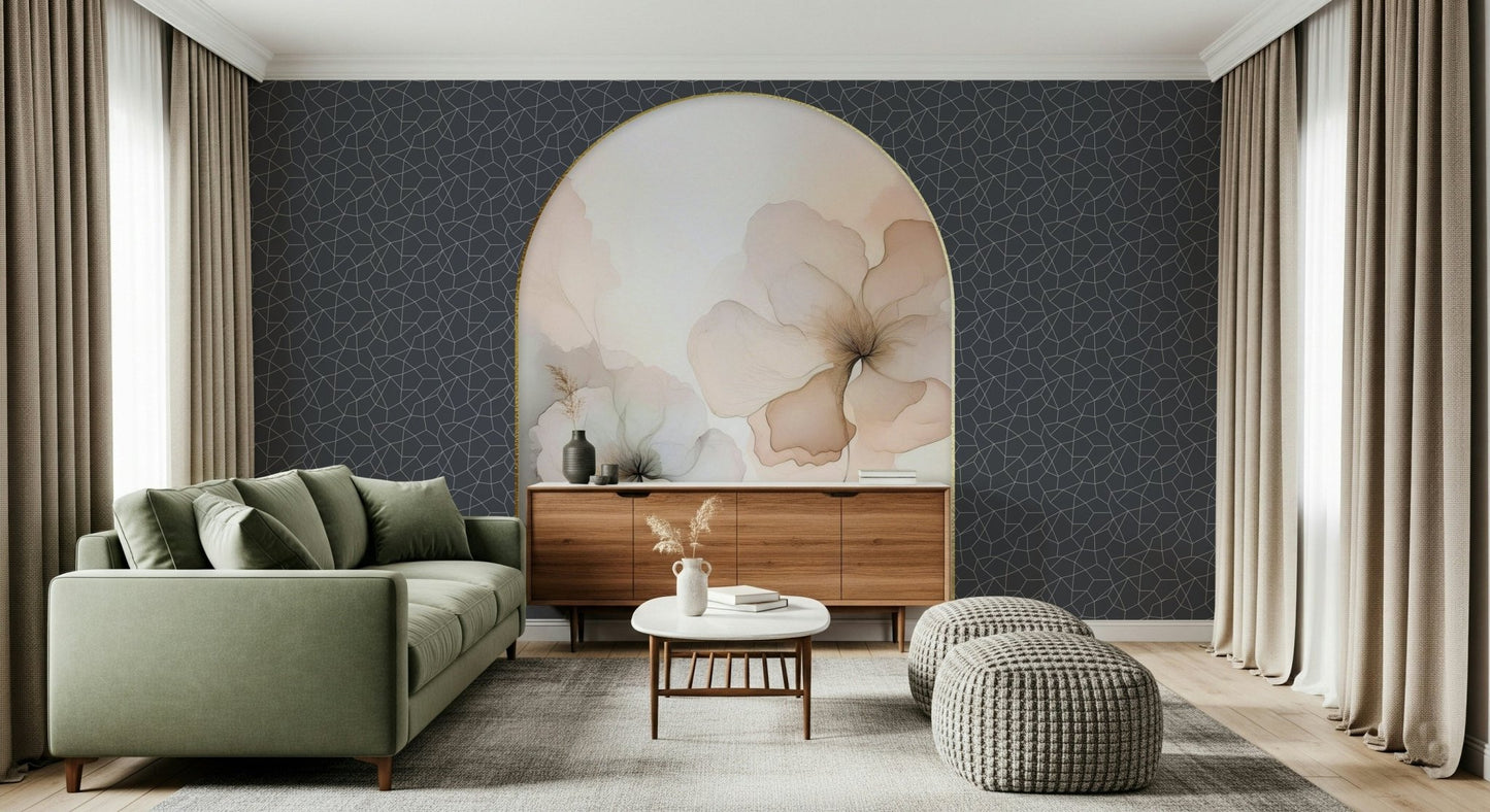 Dreamy Floral Archway Wall Mural creating a sense of dimension in a hallway., GD6330