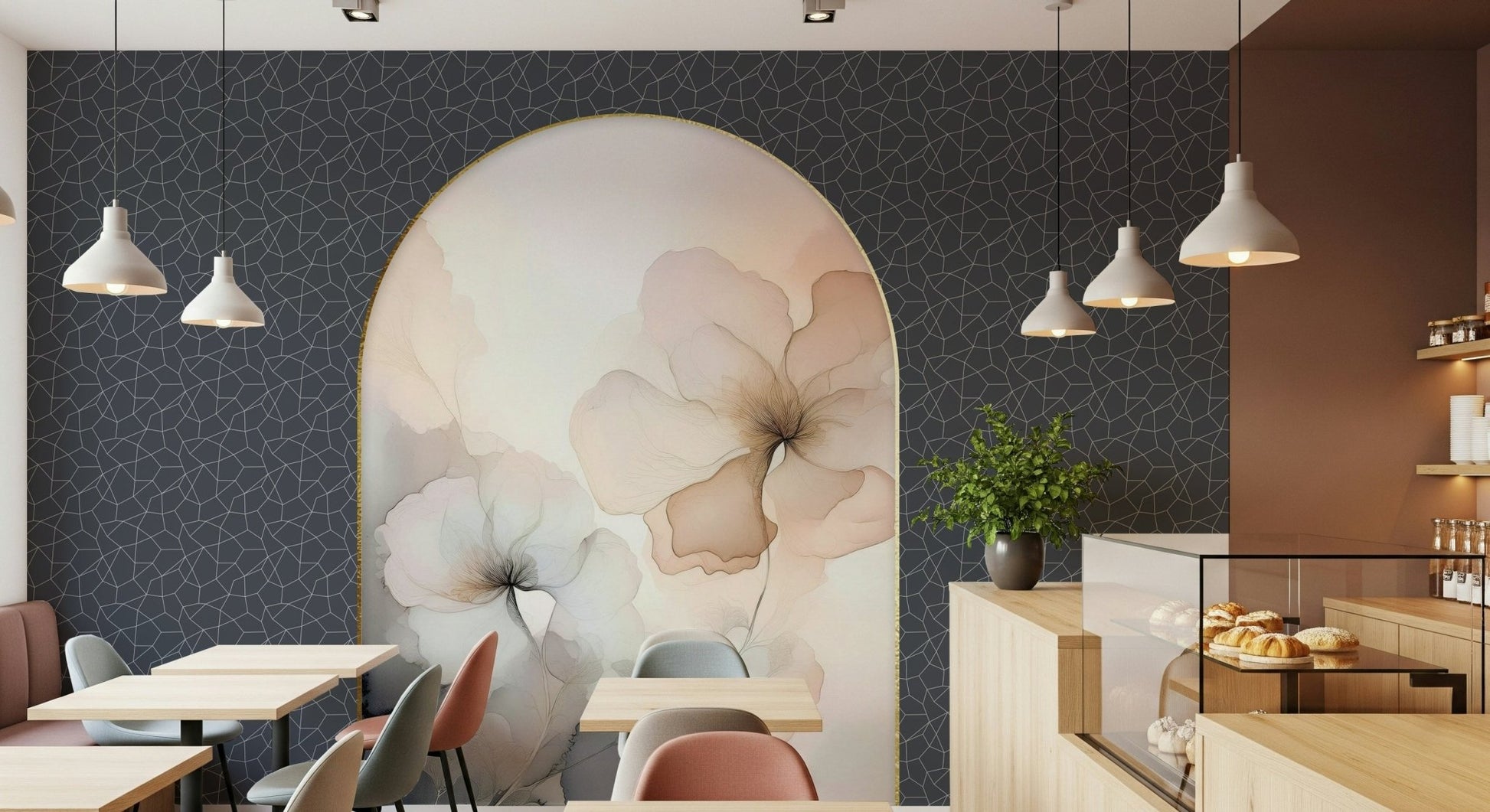 Subtle lighting effect on the printed flowers of the Dreamy Floral Archway., GD6330
