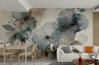 Elegant floral wall mural with delicate designs.

