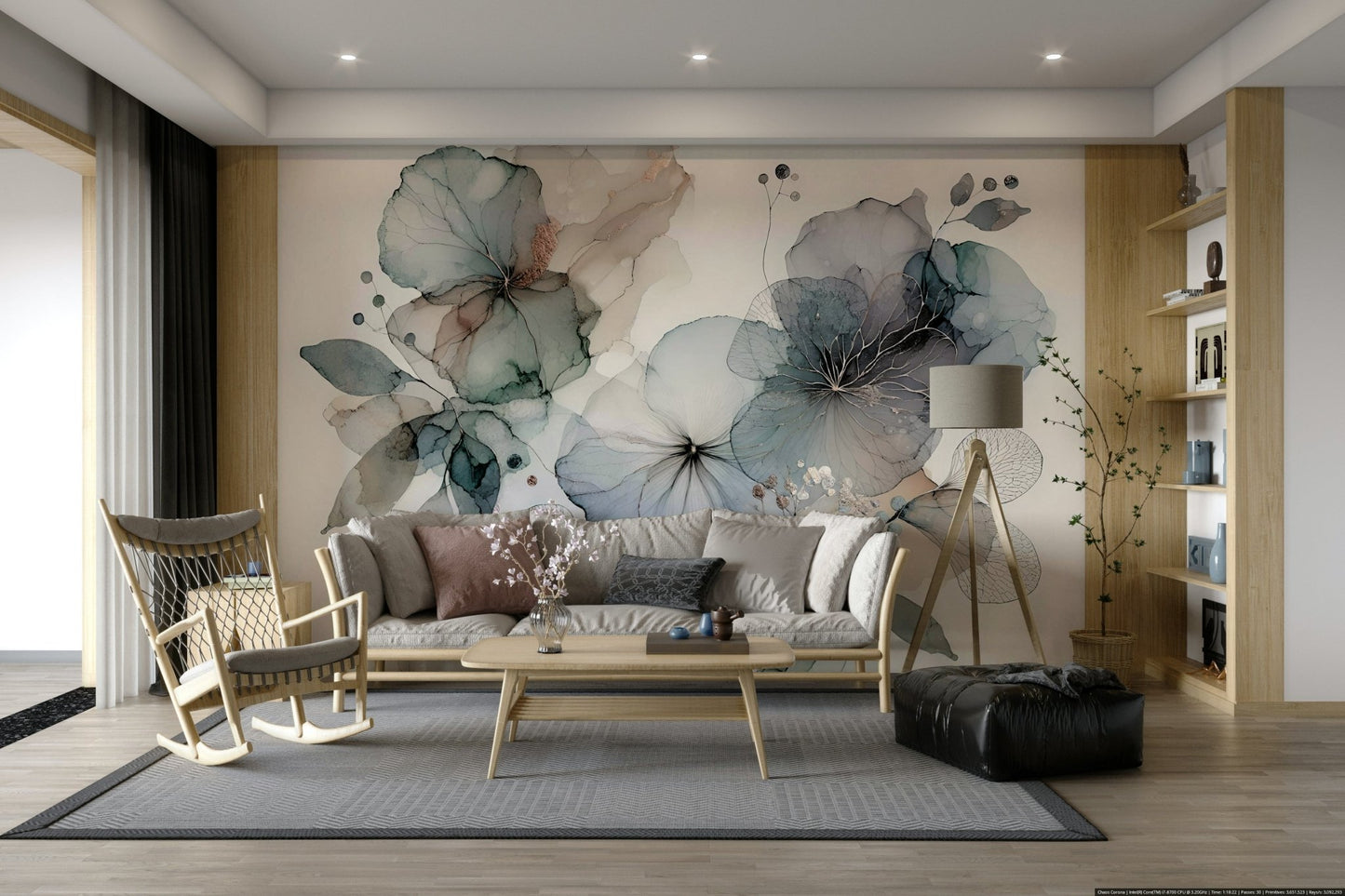 Serene flower mural for a peaceful atmosphere.

