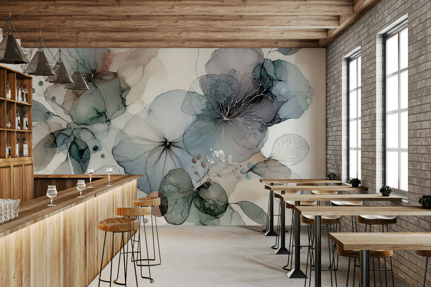 Dreamy florals wall mural for modern interiors.

