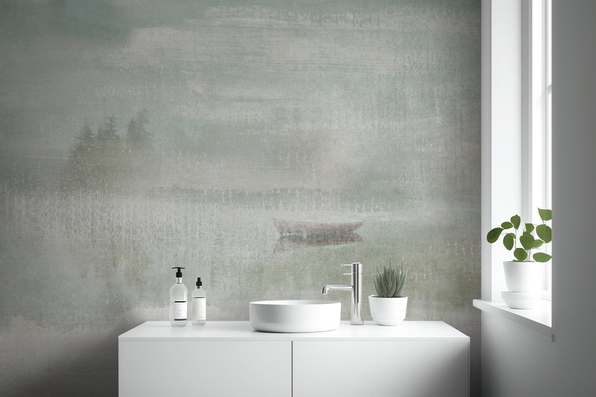 Tranquil Foggy Shore Wallpaper Design B664
