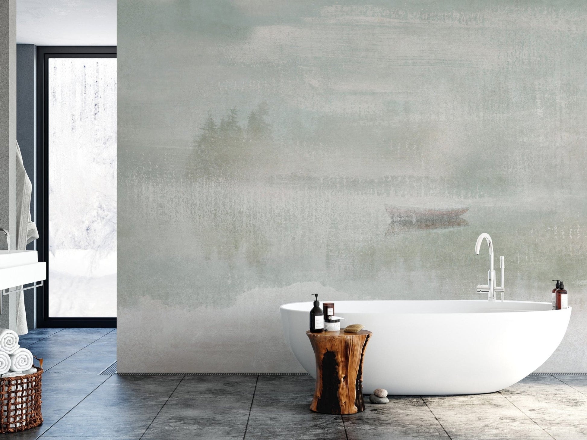 Calm Misty Lake Scene Wallpaper B664
