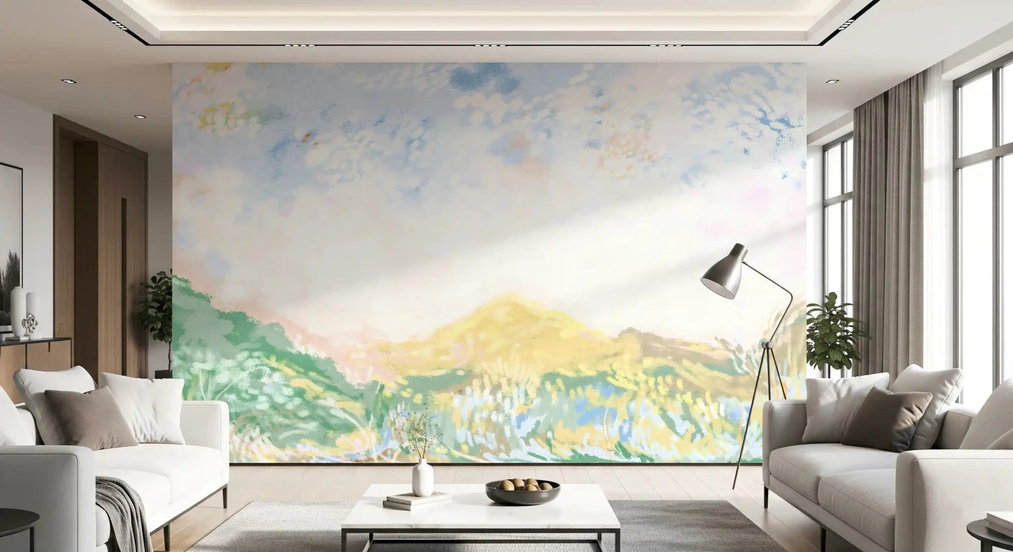 Brushwork moves freely from sky to meadow base in this dreamy oils wall mural.GD9596