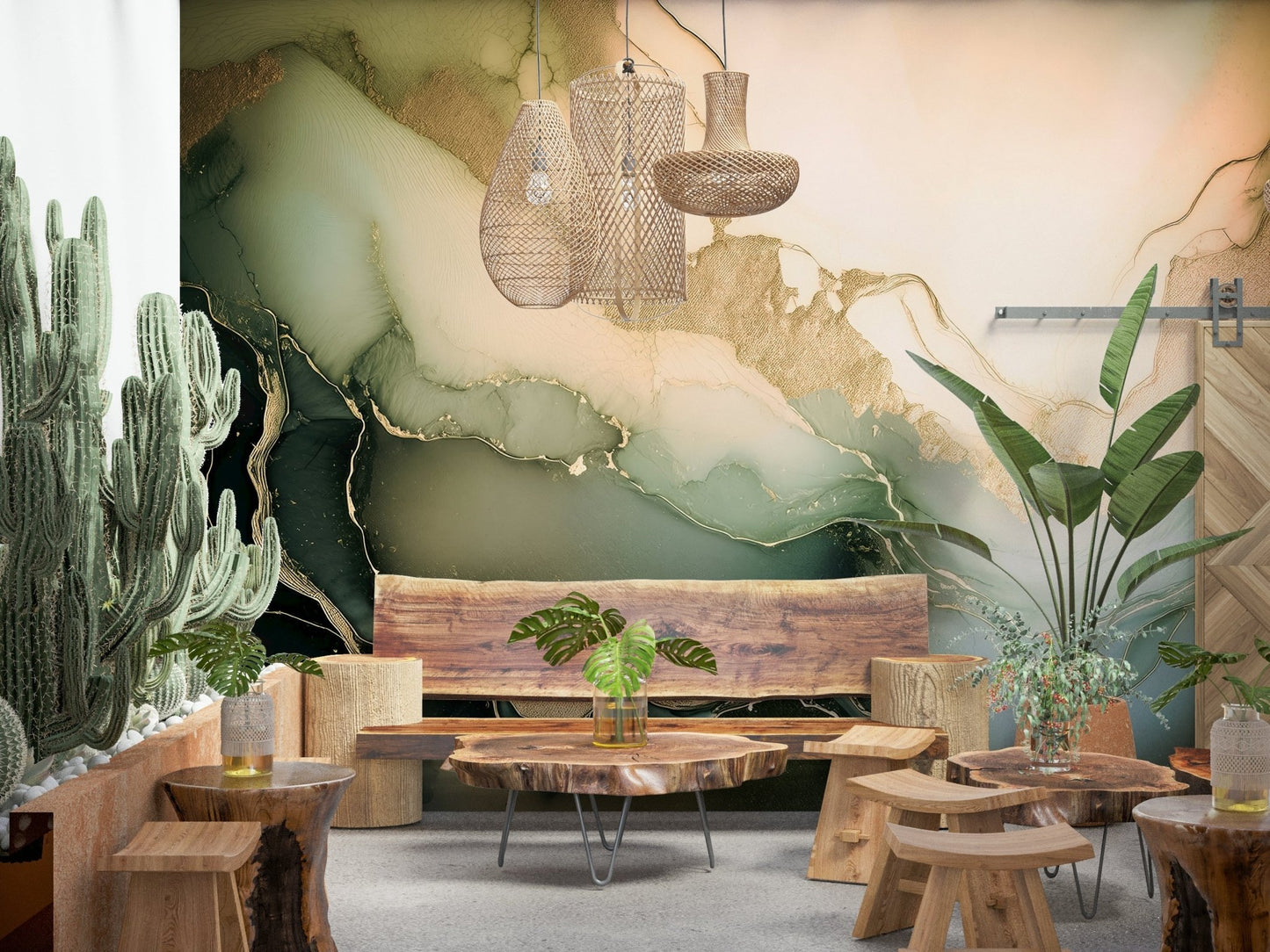 Designer entryway displaying the breathtaking Dreamy Mineral Layers Wall Mural.