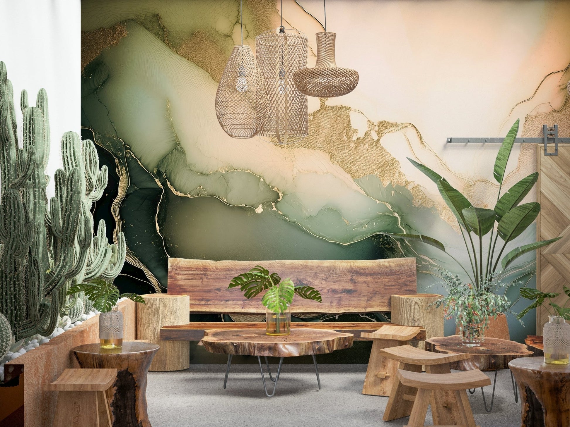 Designer entryway displaying the breathtaking Dreamy Mineral Layers Wall Mural.