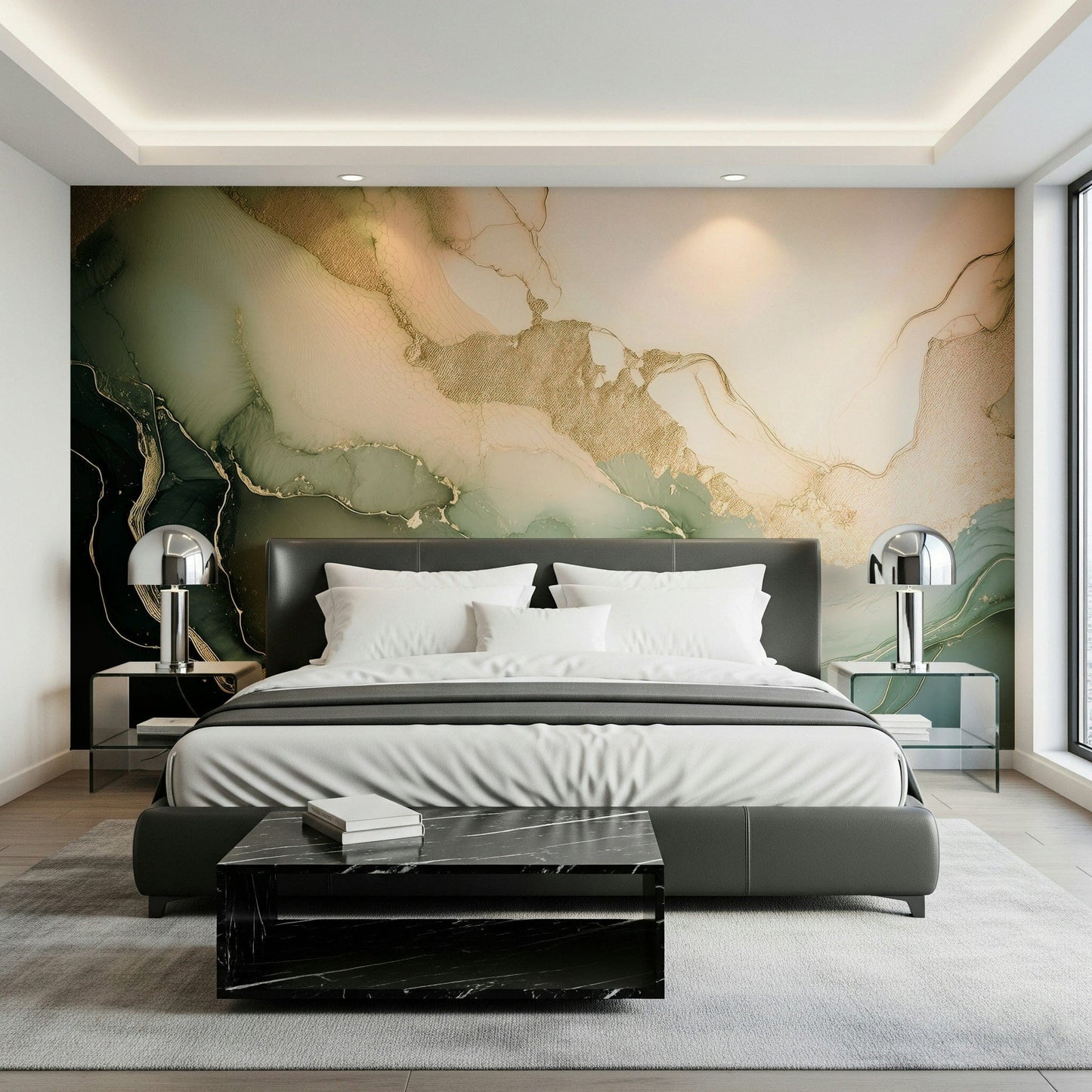 Home office decor using the serene Dreamy Mineral Layers Wall Mural design.