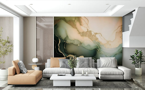 Modern living room featuring the beautiful Dreamy Mineral Layers Wall Mural., GD6309