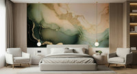 Artistic render of the Dreamy Mineral Layers Wall Mural in a chic dining area.