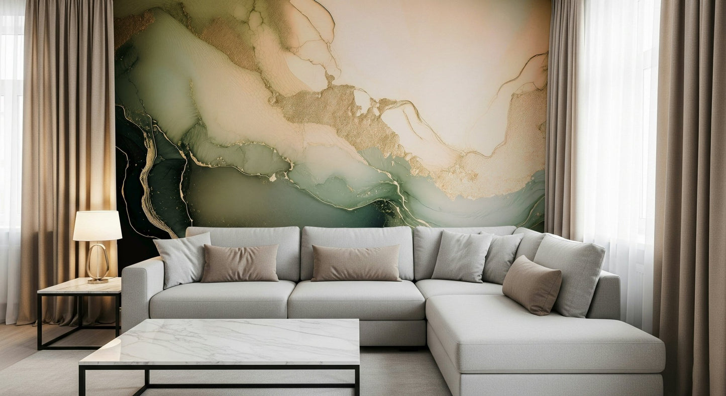 Shades of blue and white defining the elegant Dreamy Mineral Layers Wall Mural.
