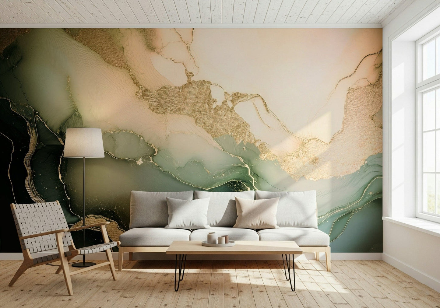 Image showing the impressive scale of the Dreamy Mineral Layers Wall Mural design.