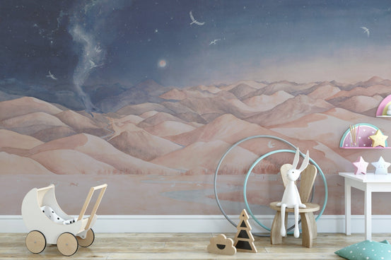 Dreamy night sky mountain nursery wallpaper B730
