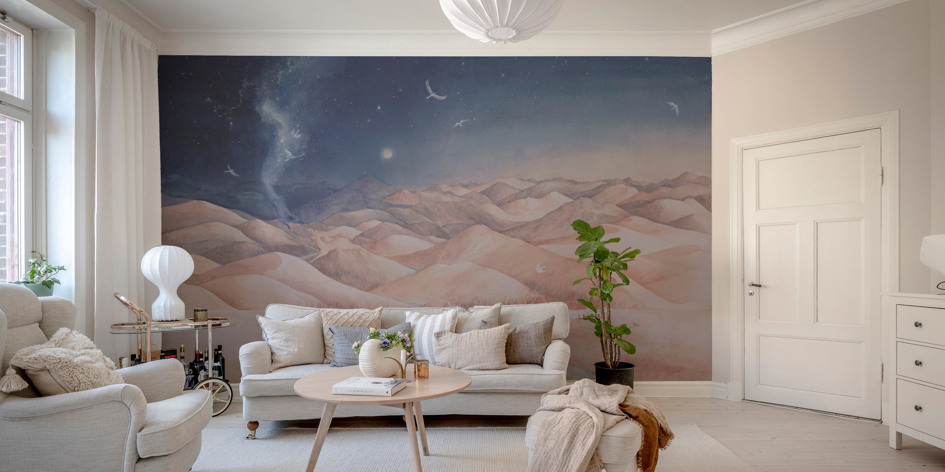 Soft-toned mountain mural for nursery
