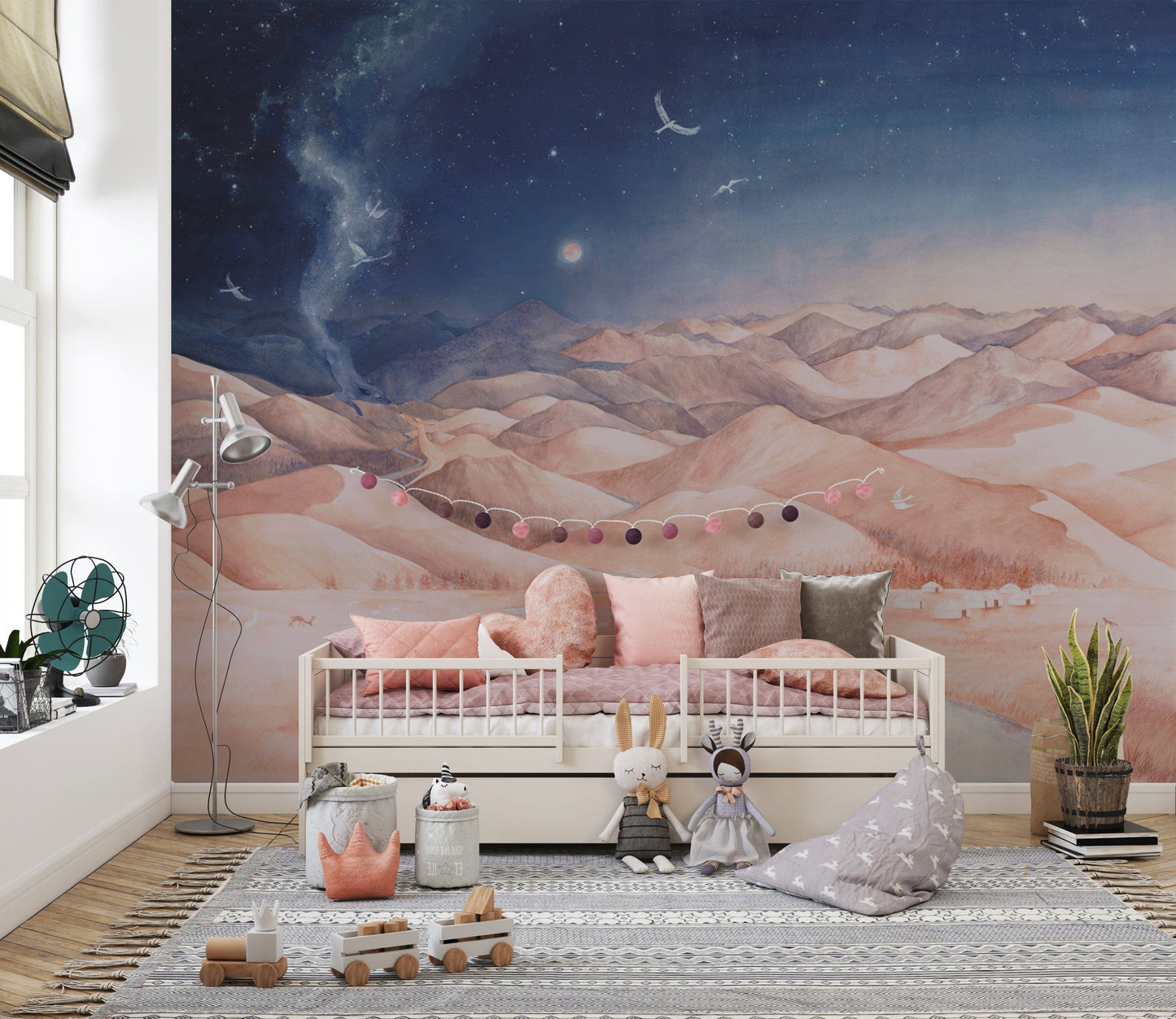Celestial mountain scene kids room decor
